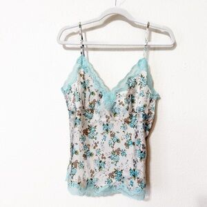 NWT Gold Hawk Silk Floral Embellished Bead Sequin Lace Y2K Babydoll Tank Top